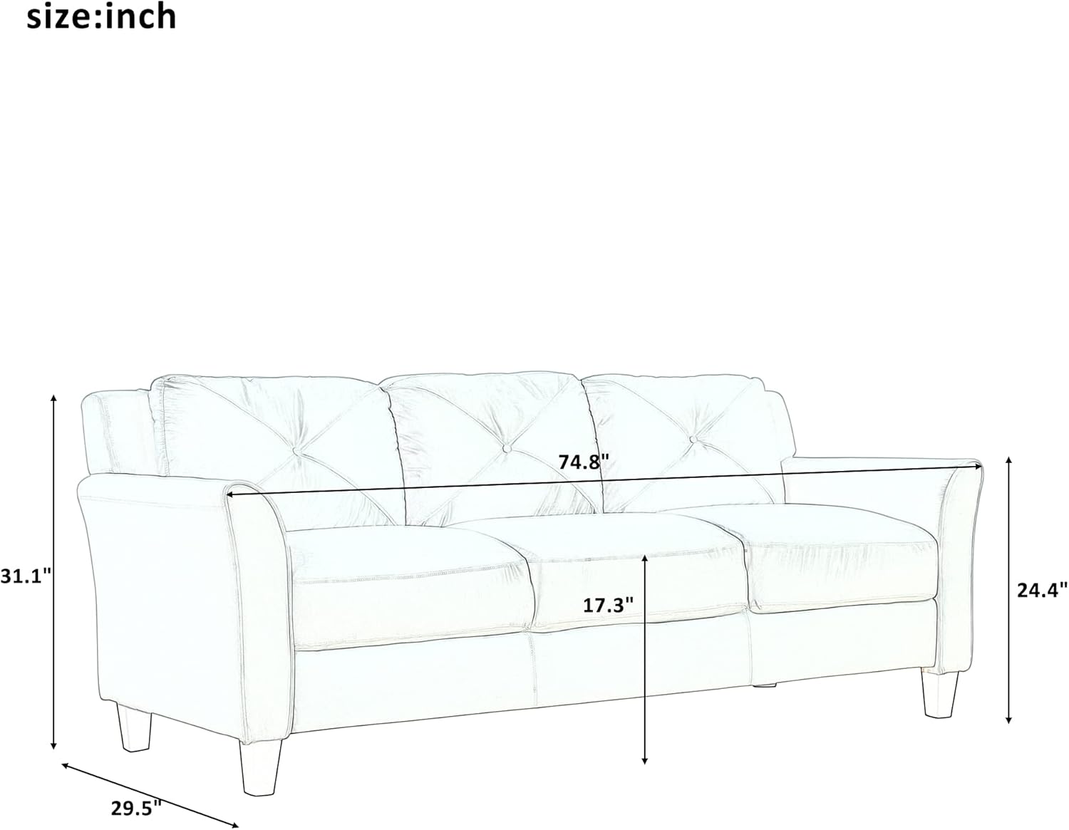 3 Piece Furniture Living Room, Set Including Three Seat Sofa, Loveseat and Single Chair,Button Tufted Modern Couches-Gray