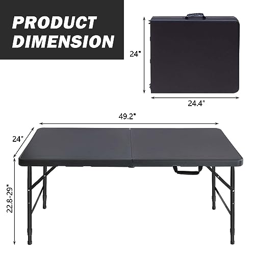 Portable Plastic Folding Table 4ft/6ft/8ft Heavy Duty White Black Picnic Dining Table Fold-in-Half for Camp Party Kitchen Indoor Outdoor