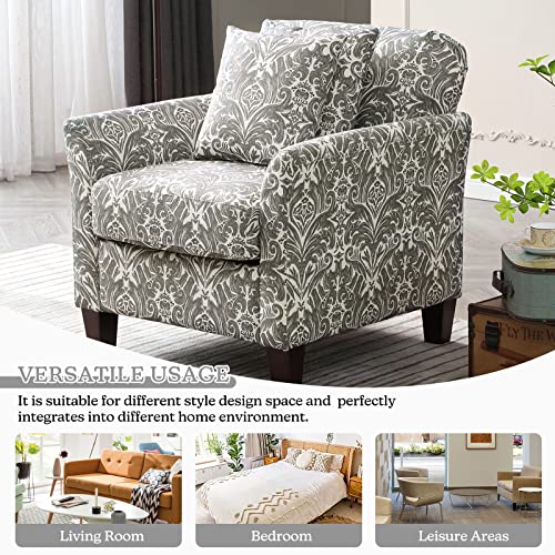 HULALA HOME Floral Accent Chair Comfy Upholstered Armchair with Removable Cushions & 2 Pillows, Fabric Sofa Chair for Living Room Bedroom Office (Indigo, 2PCS)
