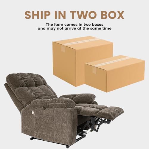 Power Lift Recliner Chair with Massage and Heat, High-end Quality Cloth Power Reclining Chair with 2 Motors for Elderly, 3 Positions, 2 Side Pockets, USB Charge Ports, Brown
