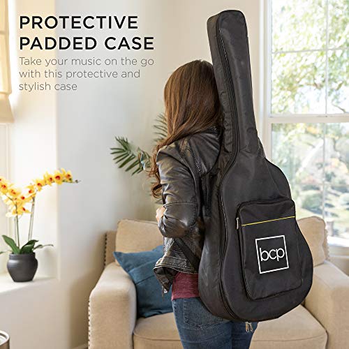 Best Choice Products Beginner Acoustic Electric Guitar Starter Set w/ 41in, All Wood Cutaway Design, Case, Strap, Picks - Natural