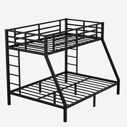 Full XL Over Queen Metal Bunk Bed, Heavy Duty Metal Bunk Beds Frame with 2 Ladder for Kids Adults, No Box Spring Needed/Space-Saving/Noise-Free, Black (Full XL Over Queen)