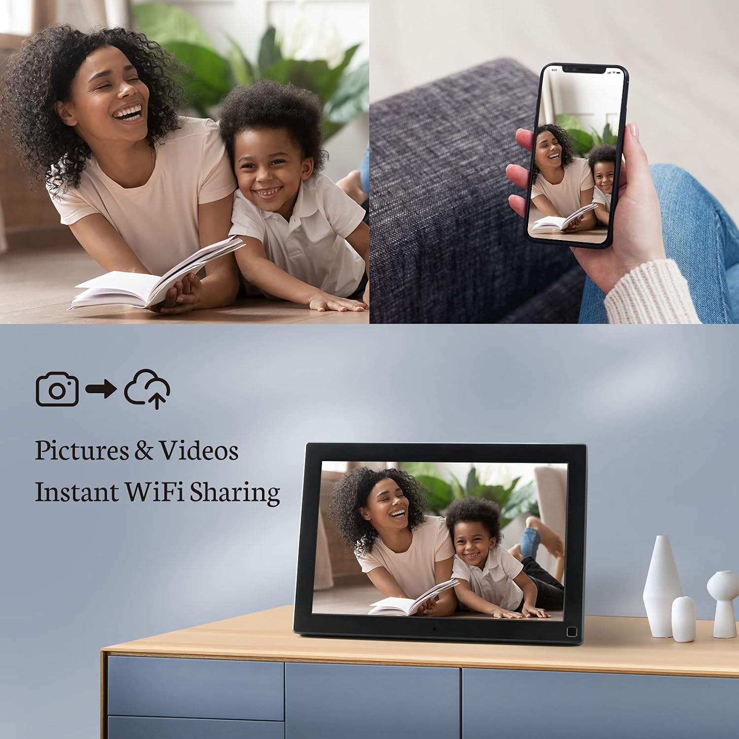 BSIMB Digital Picture Frame IPS Display, Wall-Mountable Electric Photo Frame with Remote Control, Place in Landscape&Portrait, Gift for Mother's Day