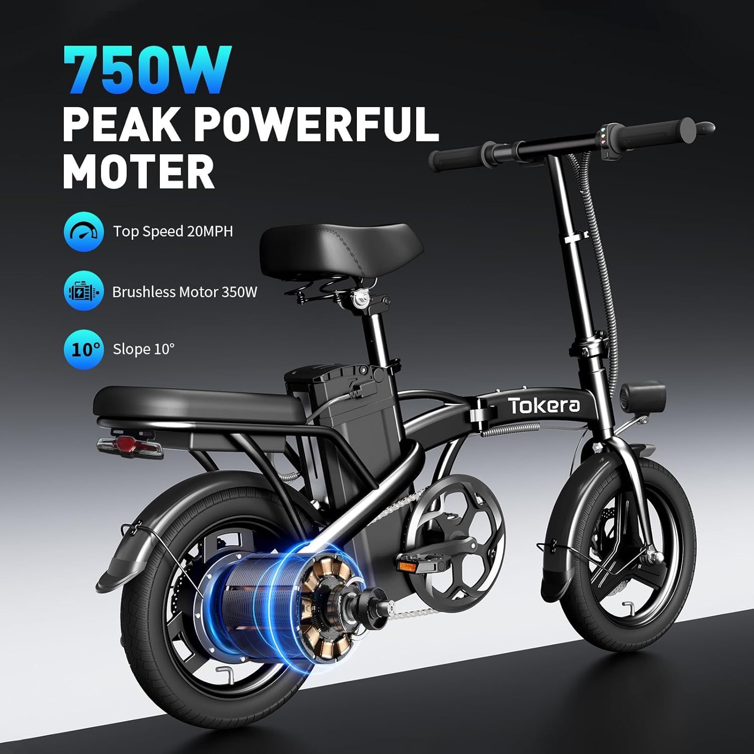 RANHOT Folding Electric Bike for Adult, Powerful 750W Brushless Motor Folding Ebike, 20MPH Top Speed UP to 65 Miles, 14" Adult Electric Bicycle with 48V 13AH Removable Battery for City Commuter