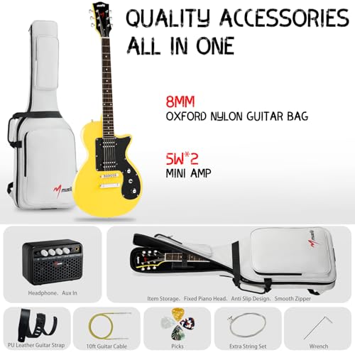 MLP-1 39 Inch Electric Guitar Kit, Beginner LP Full Size Solid Body Electric Guitar With HH Pickups, Gig Bag, Amplifier, Strap, Cable, Picks, String (White)