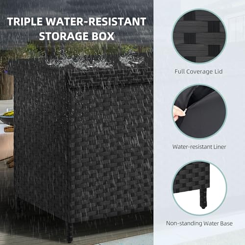 YITAHOME 230 Gal Outdoor Storage Box, XXL All-Weather Wicker Deck Box for Patio Furniture, Cushions, Pool Accessories and Garden Tools - Black