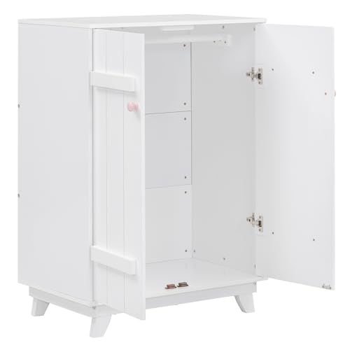 Merax Wooden Wardrobe Cabinet with Hanging Rod, Wood Closet for Bedroom Storage Armoires with Doors, White