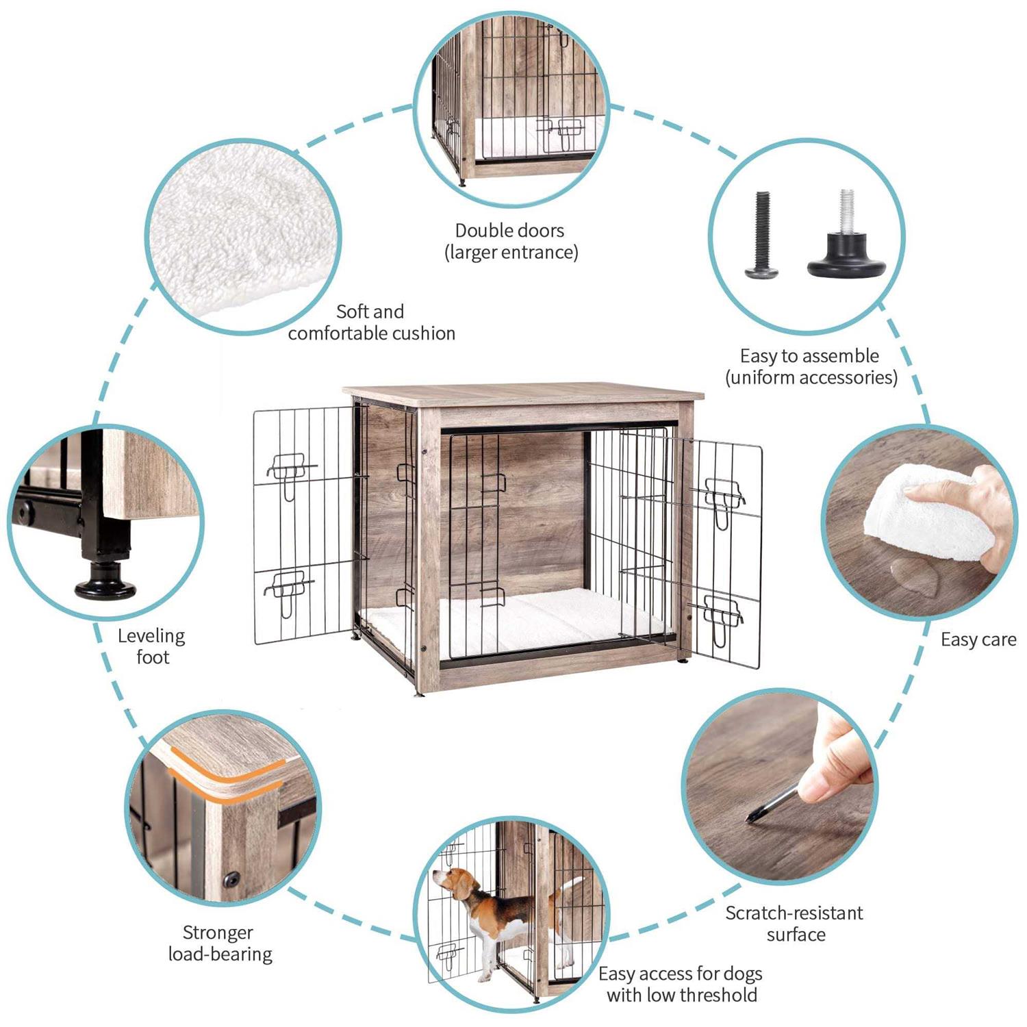 DWANTON Dog Crate Furniture with Cushion Wooden Dog Crate with Double Doors - Pet Supplies online store