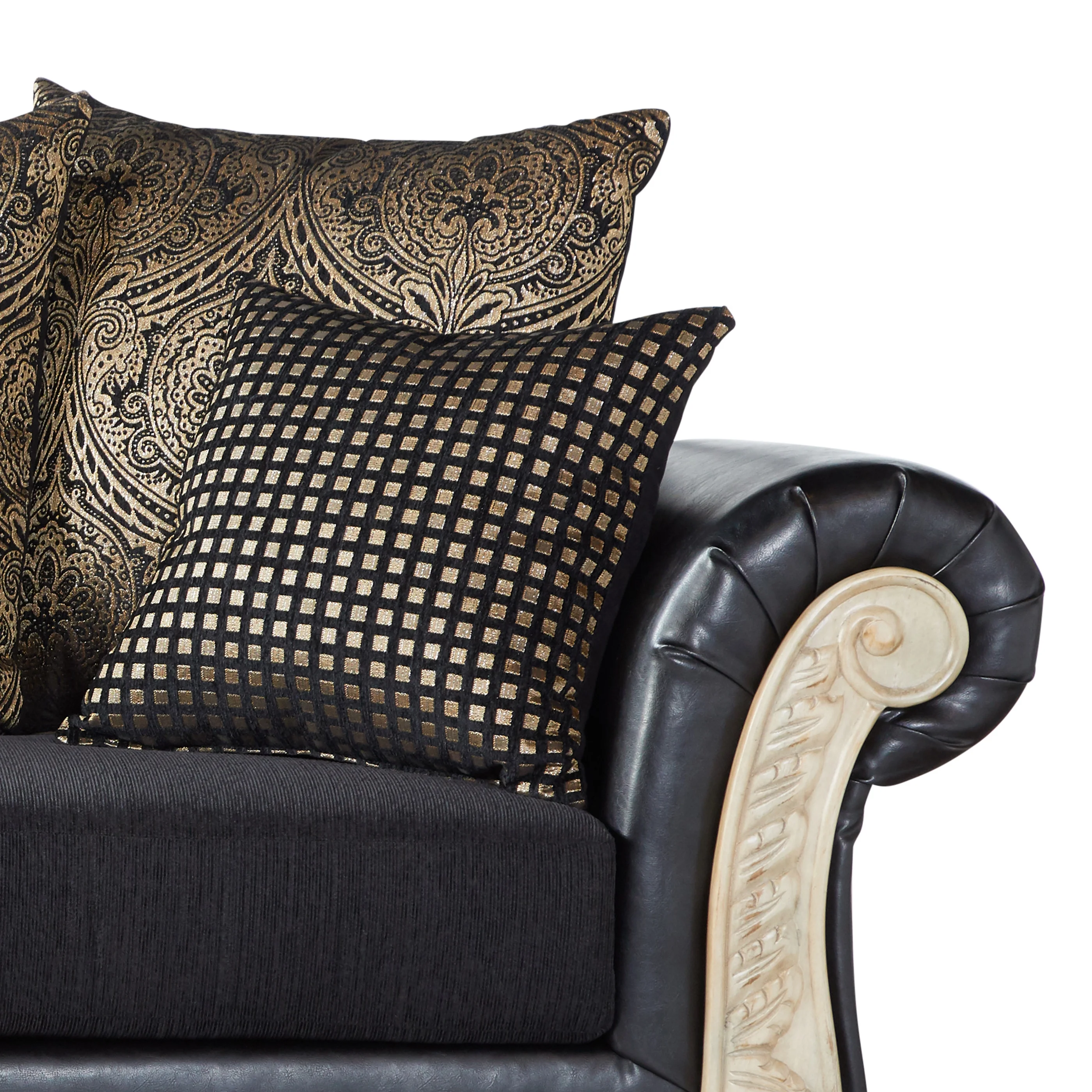 Roundhill San Marino Wood Frame Faux Leather Sofa and Loveseat with 3-Piece Tables Set