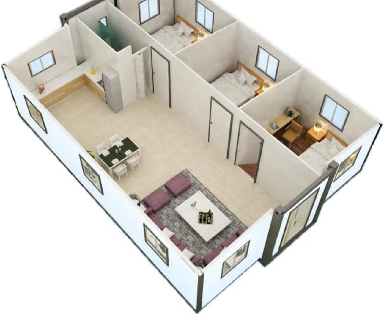 40FT Tiny House to Live in,SAA Portable Prefab House with 3 Bedroom 1 Full Equipped Bathroom and Kitchen,Foldable Mobile Home with Steel Frame,Prefabricated Expandable Container House for Adult Living