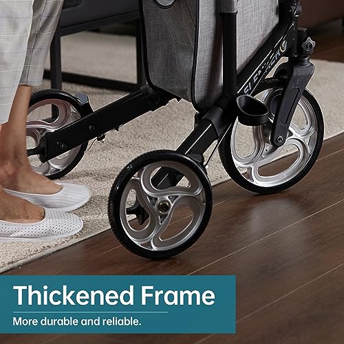 ELENKER 3 Wheel Walkers for Seniors, 3 Wheeled Rollator with 10” Wheels, Narrow Walkers for Small Spaces, Compact Folding, Ideal for Traveling, Blue