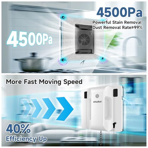 AlfaBot Window Cleaning Robot, 4500PA High Suction Power Window Cleaner with Dual Water Spray,3.0 Path Planning, Edge Detection Technology,Perfect for High-Rise Windows, Big Glass