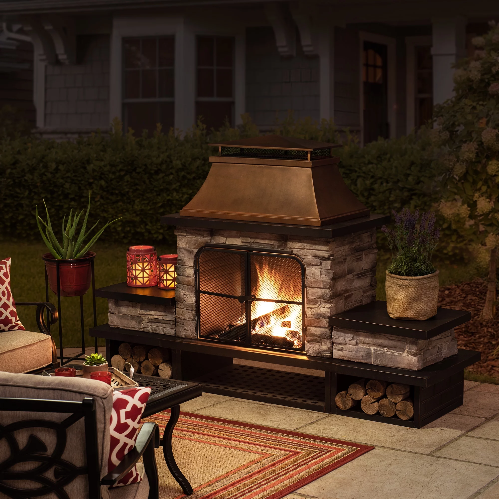 Sunjoy Emilio Wood Burning Fireplace - Copper