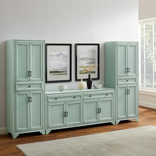 Crosley Furniture Tara 3-Piece Modern Farmhouse Sideboard Buffet Cabinet and Kitchen Storage Pantry Set, Distressed Gray