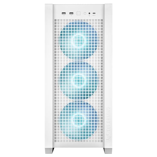 ASUS TUF Gaming GT302 ARGB ATX Mid-Tower PC Case – Four 140 x 28 mm ARGB Fans for High Airflow, Interchangeable Tempered Glass or Mesh Side Panels, Supports BTF Hidden-Connector Motherboards | White