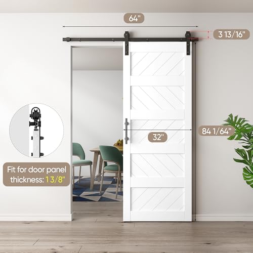 JUBEST 36" x 84" Barn Door, Slding Barn Door Kit Wave Shape Barn Door Panel with Hardware Kit Include, Easy Installation, Solid Wood, MDF & PVC Covered, Black