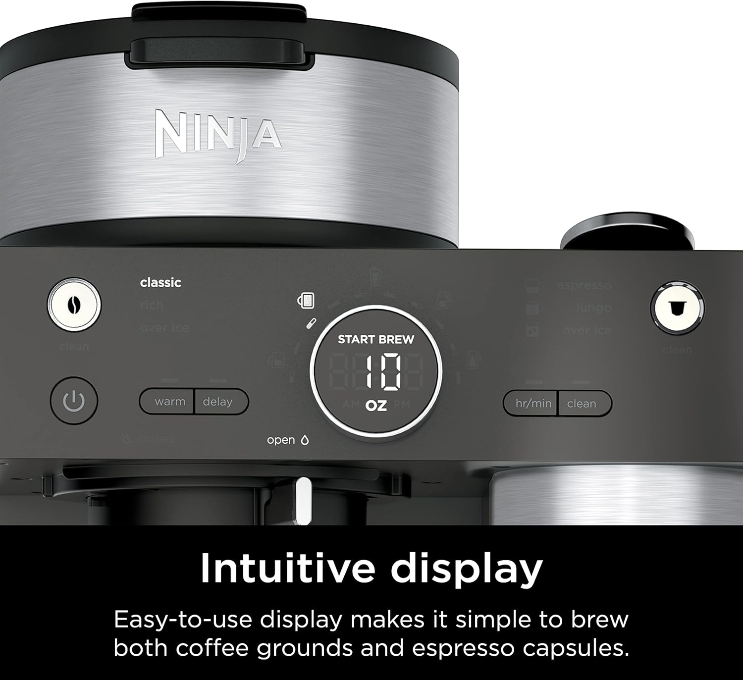 Ninja Espresso & Coffee Barista System, Single-Serve Coffee & Nespresso Capsule Compatible, 12-Cup Carafe, Built-in Frother, Black and Stainless Steel, CFN601C (Canadian Version)