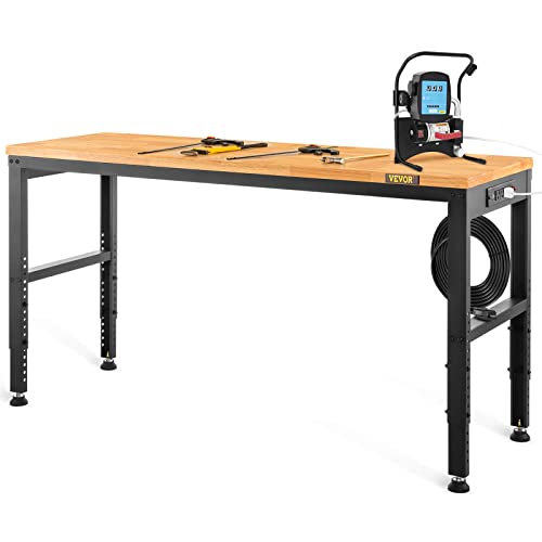 VEVOR 60" 2000LB Adjustable Workbench with Outlets & Bench Vise with 4.5" Jaw Width for Workshop Garage