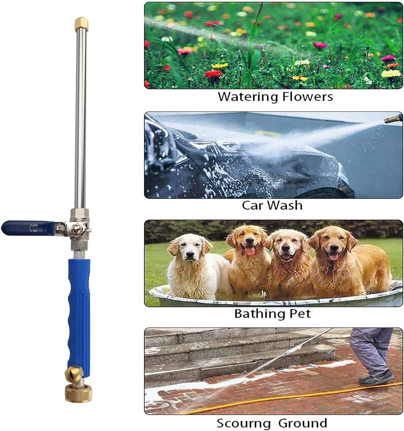 YunGuoGuo High Pressure Power Washer Sprayer Wand with Flexible Hose Nozzle, 39'' Hydro Jet Power Washer Cleaning Tool, Wand Lance for Gutter Patio Car Pet Window Glass Blue Pack of 2