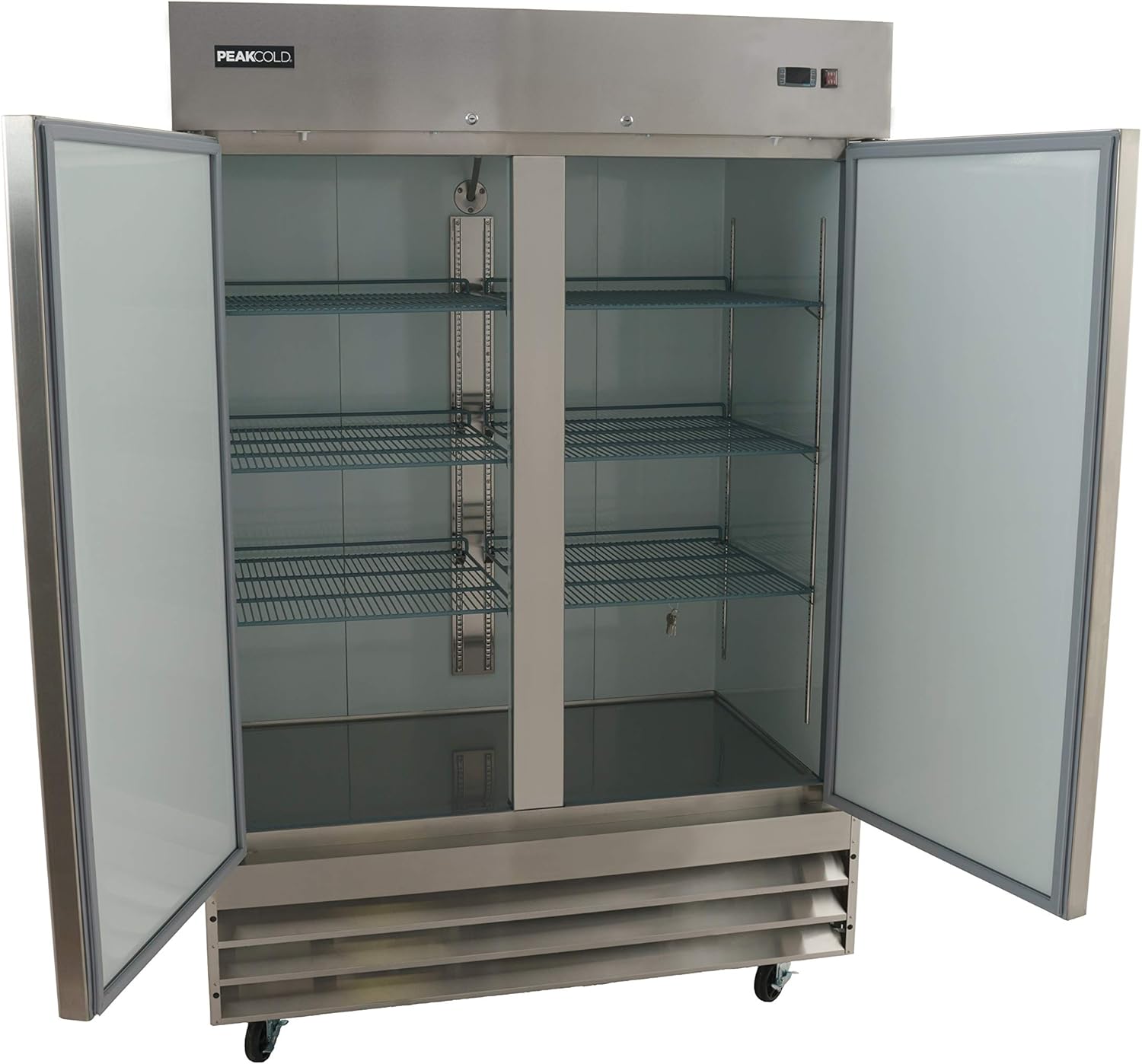 by Iron Mountain 2 Door Commercial Reach In Stainless Steel REFRIGERATOR, White Interior; 47 Cubic Ft, 54 inch Wide