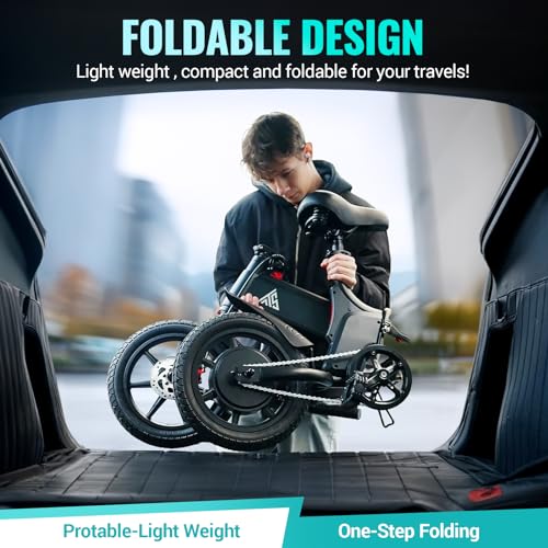 TST Foldable Electric Bike for Adults, Small Electric Bicycle 500W Peak Motor, Commuter Ebike 18MPH, Max 18 Miles Range, 14" Pneumatic Tires Portable Electric Bike with Smart LED Screen