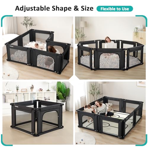 Doradotey Baby Playpen, Shape &Size Adjustable Large Baby Playard for Babies and Toddlers, Foldable Playpen Baby Fence Indoors Play Center Yards, Breathable Mesh Anti-Fall Play Pen 79x71, Black