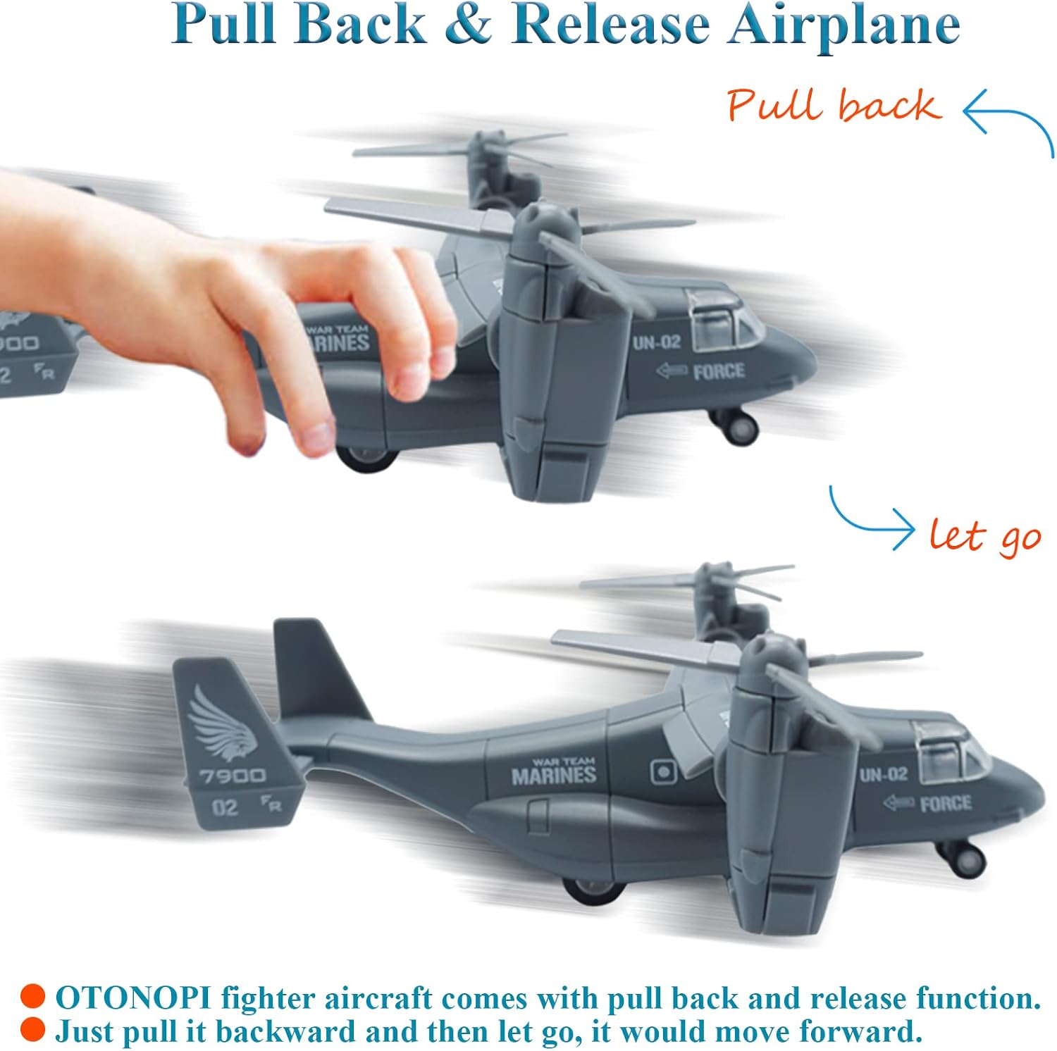 OTONOPI Military Helicopter Toy Marines Force Plane Model Military Transport Aircraft Fighter Jet Die-Cast Metal Pull Back Airplanes with Lights and Sounds for Kids or Collection Pack of 2