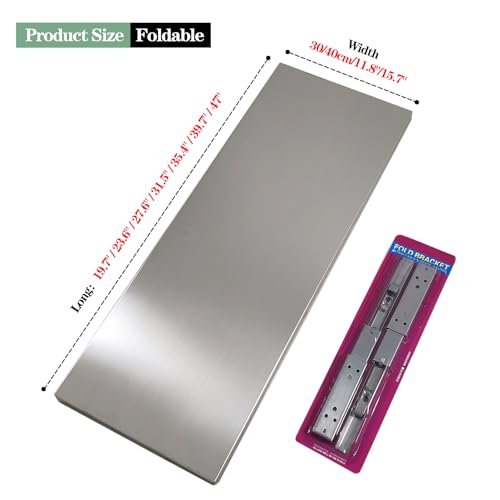Wall Mounted Folding Table for Laundry Room, Stainless Steel Storage Shelf with Metal Brackets for Kitchen Dining Room Home Bar Workbench(Size:120x40cm/47.2" Lx15.7 W)
