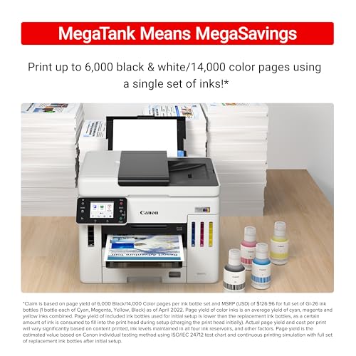 Canon Megatank GX7120 Wireless All-in-One Printer, Print, Copy, Scan and Fax with 2.7" LCD Touch Screen and Auto Document Feeder, White