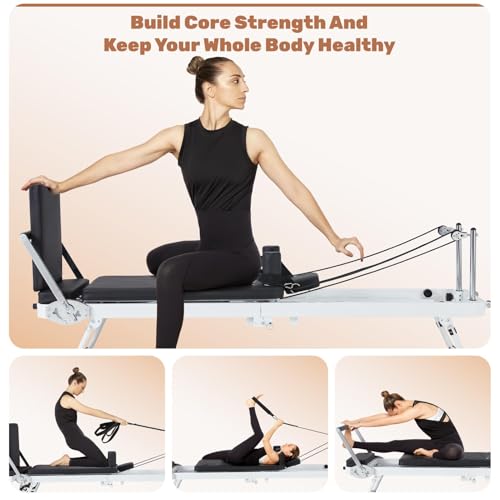 JOMEED Foldable Pilates Reformer Machine Equipment for Home Use and Gym Workout，Compact Pilates Board Up to 400LBS with Dual Resistance- Springs and Cords and Jump Boards