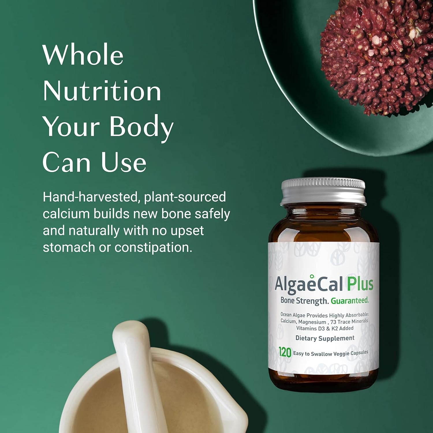 AlgaeCal Plus, Natural Calcium Supplement, Derived from Ocean Algae, Includes Magnesium & Boron, with Vitamins C, D, K2, Plant-Based Multivitamin to Build Strong Bones (3 Pack)