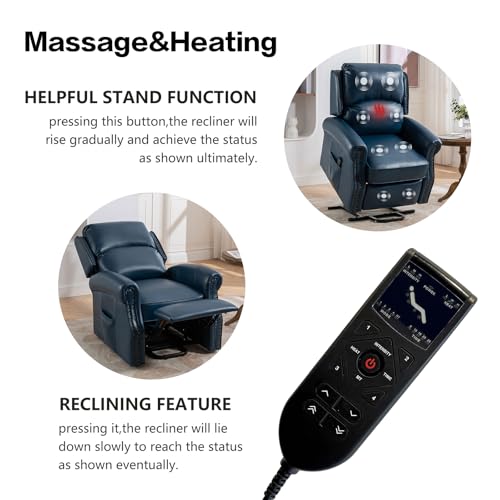 Oversized Power Lift Recliner Chair with Heat and Massage, Leather Power Recliner Chair with USB Port and Cup Holders, Big Large Recliner Chair for Seniors