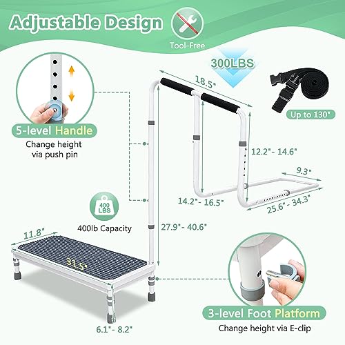 Bed Step Stool with Rail for High Beds Adults Elderly Bedside Assist Step Up Foot Stool with Handle Medical Bed Stairs Helper Stepping Stool with Handrail Bed Railing Handicap Wide Step Ramp - 400lb
