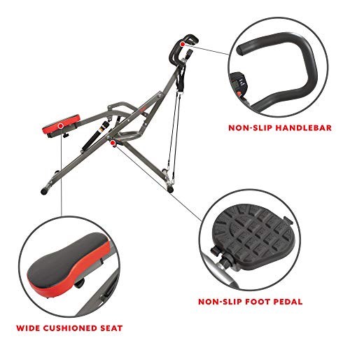 Sunny Health & Fitness Row-N-Ride PRO, Full Body Combo Squat Machine w/Optional Resistance Band, Easy Setup Ab Workout Exercise Equipment for Home, Whole Body Cardio, Optional SunnyFit App Connection