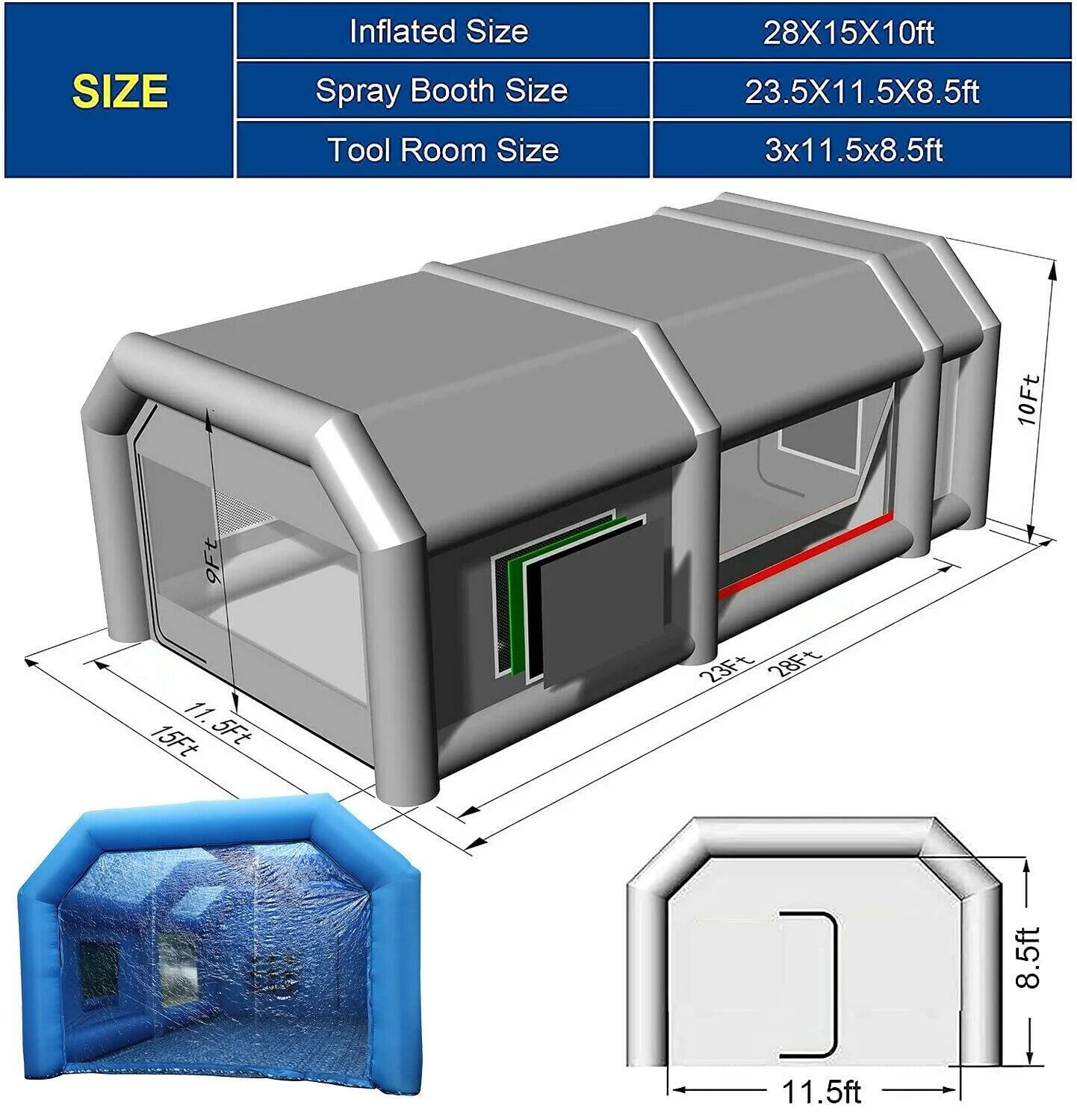 WGIA 28x15x10FT (NO blowers) paint booth inflatable tent car paint portable cabin