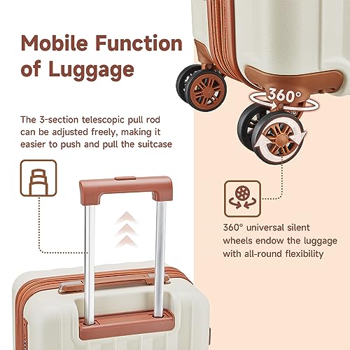 imiomo Luggage Sets 4 Piece Expandable Luggage Set, Hardside Carry on Suitcase with USB Port Cup Holder, Travel Luggage Suitcase with Spinner Wheels TSA Lock, Black Brown