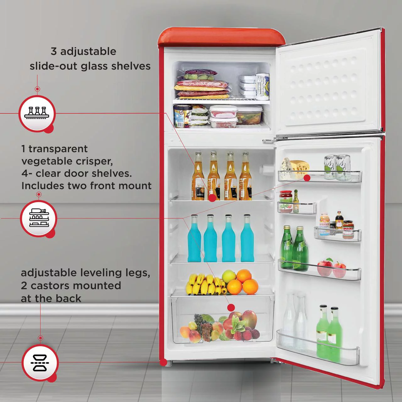 Frigidaire 7.5 Cu. Ft. Top Freezer Refrigerator in RED, Rounded Corners - RETRO, EFR756