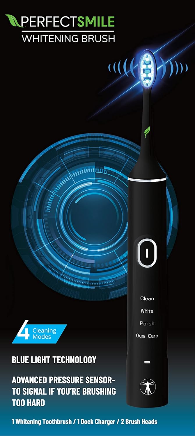 CRI Naturals Perfect Smile Whitening Electric Toothbrush, Gets Teeth 3 Shades Whiter in 7 Days, Clinically Tested & Dentist Approved, LED Technology with 4 Brushing Modes