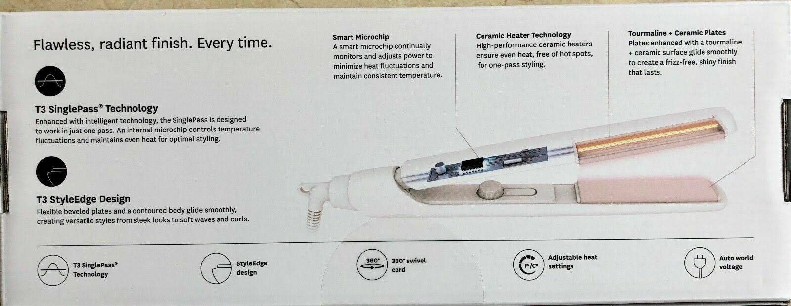 T3 SinglePass 1x22 Straightening and Styling Iron - White