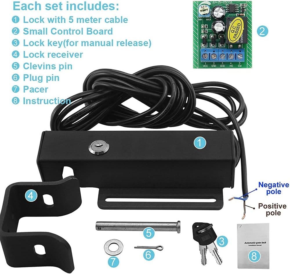 Automatic Electric Gate Lock for Swing Gate Opener Automatic Gate Lock with Control Board AC/DC 12-24V for Multi Gate Door Opener Lock