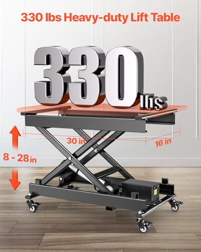 VEVOR Electric Lift Table, 330 lbs Capacity Single Scissor Lift Table, 8-28 in Height Adjustable Lifting Platform, Coffee Table Lift with 4 Wheels, for Material Handling and Transportation, Black