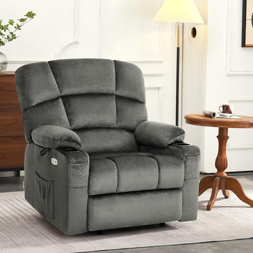 MCombo Large Dual Motor Power Lift Recliner Chair for Elderly, Massage and Heat, Lay Flat, Zero Gravity, Home Button, USB Port, Fabric 7680 (Large, Beige)