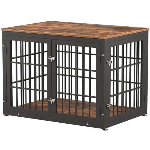 48 Inch Heavy Duty Dog Crate Furniture for Large Dogs, Decorative Pet House End Table, Extra Large Wooden Cage Kennel Furniture Indoor, Natural and White