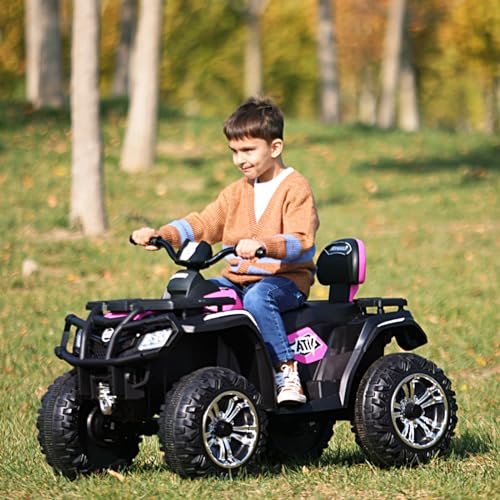 Joywhale 24V 2 Seater Kids Ride on ATV Car 4WD Quad Electric Vehicle Easy-Drag 4-Wheeler, with 4x75W Powerful Engine, Big Battery, Metal Suspension, Soft Braking, Music & Bright Headlights, BW-A20s