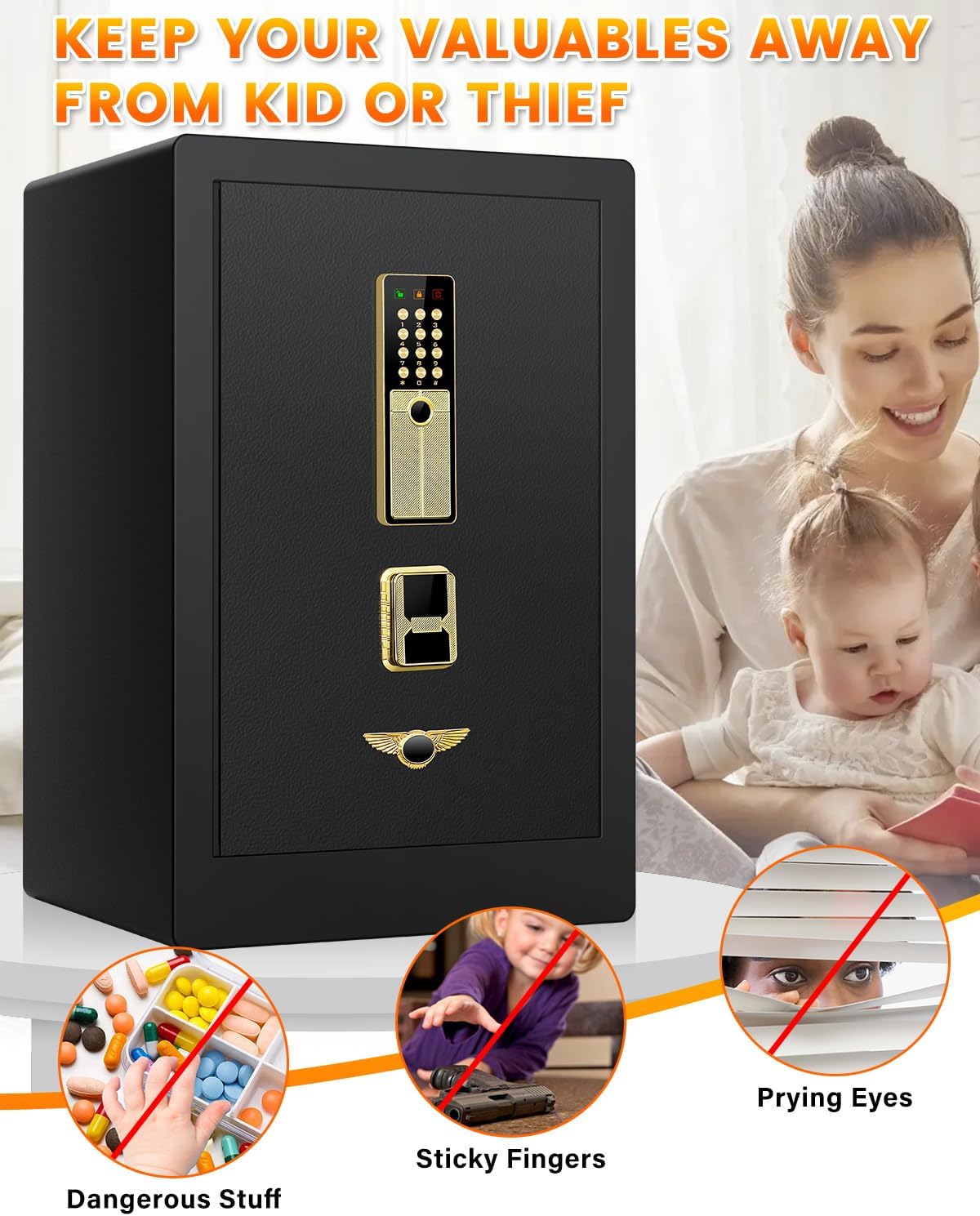 5.0 Cuft Extra Large Fireproof Safe Box For Home, Heavy Duty Digital Home Safes Fireproof Waterproof with Key Combination Lock, Sensor Light, Security Document Fire Safe for Business Money Medicine