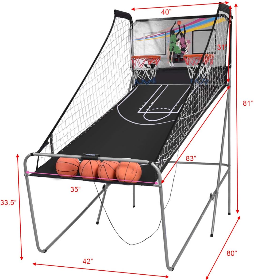 Giantex Foldable Basketball Arcade Game, 8 Game Options, Electronic Double Shot 2 Player w/ 4 Balls and LED Scoring System, Indoor Basketball Game for Kids, Adults