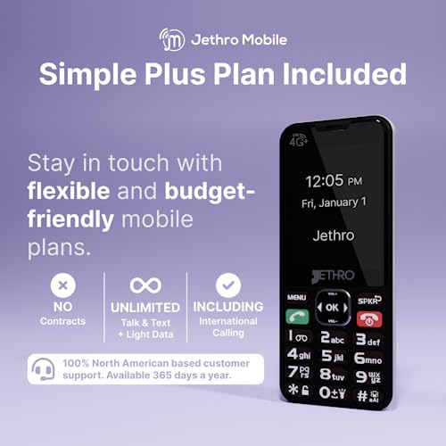Jethro SC490 4G Unlocked Large Button Cell Phone for Seniors + Unlimited Talk & Text, 4GB of High-Speed Data | 6-Month Plan