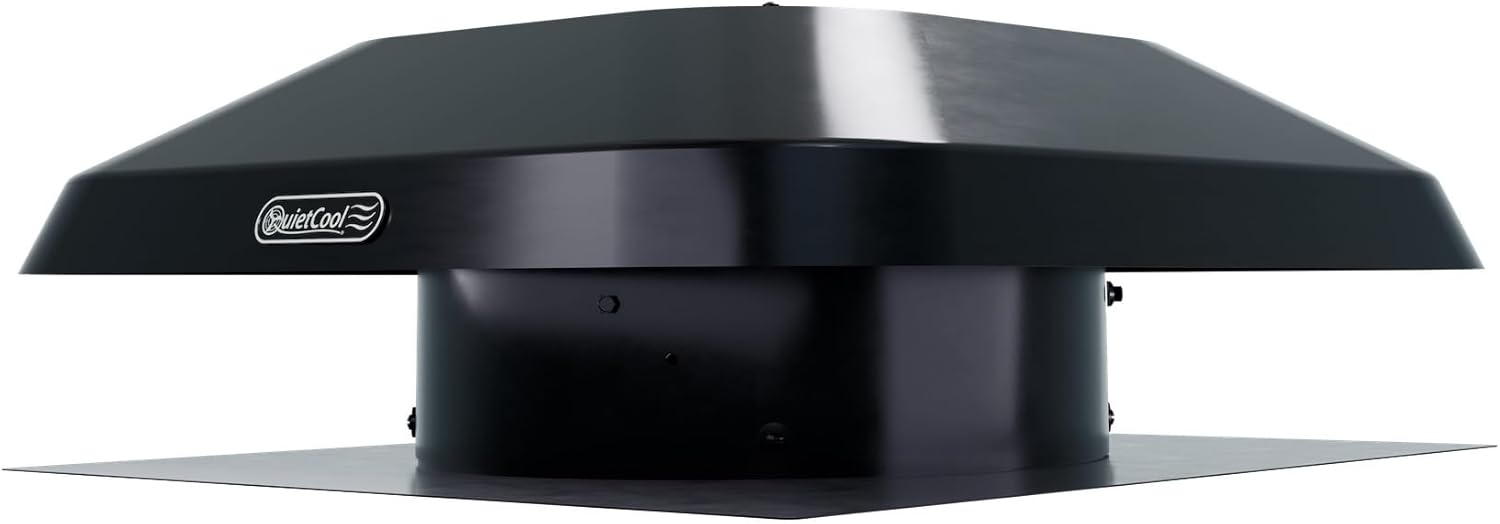 Quietcool AFR PRO-1.3 Roof Mount Attic Fan - 1266 CFM - Adjustable Thermostat - 20ft Power Cord - Plug-and-play - Two Speed