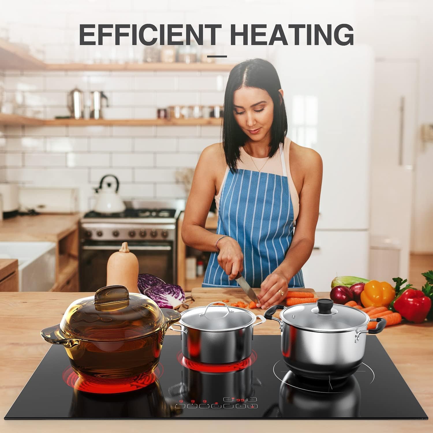Electric Cooktop 3 Burners Induction Cooktop, ANHANE Built-in Electric Stove Top Plug in 3700W 15A 220V-240V,Touch Control, Over-Temperature Protection, Hard Wire Induction Cooktop