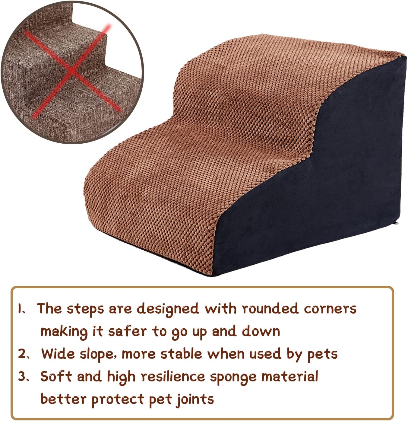 A.FATI 2 Steps High-Density Foam Dog Stairs&Ramps, 11.8 High, Non-Slip Dog Stairs, Soft Dog Steps for Couch, Dog Ladder, Suitable for Old or Injured Pets, Older Cats, Small Dogs